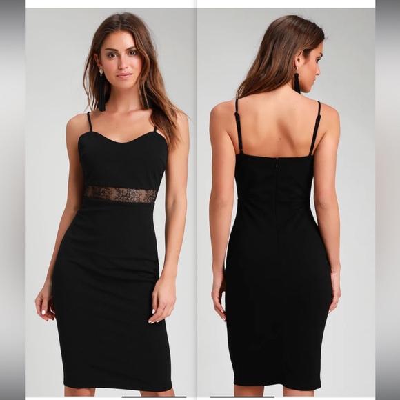 Lulus Dresses & Skirts - LULU’S Limo Ride Black Lace Bodycon Midi Dress Size XL EUC